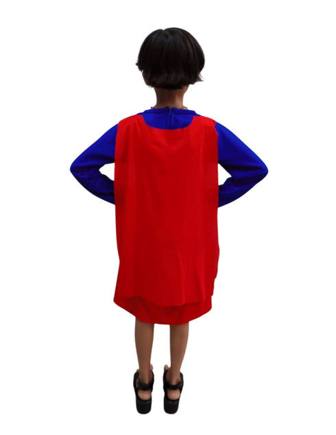 BookMyCostume Supreme Girl Red & Blue Character – Dress with Cape & Eye Mask | Superhero Kids Fancy Dress Outfit For Girls